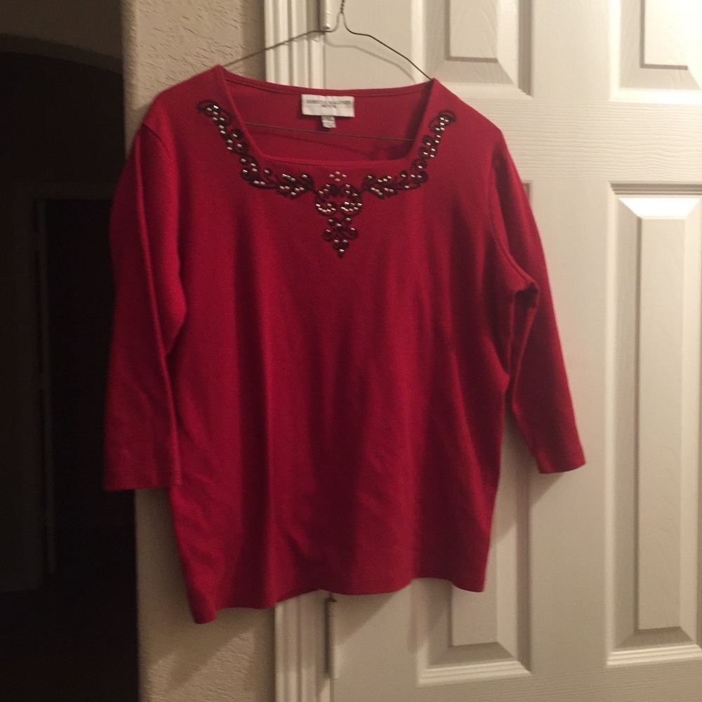 Rebecca Malone red 3/4 sleeve top PXL
